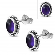 Large Oval Amethyst Stone Stud Silver Earrings, e336